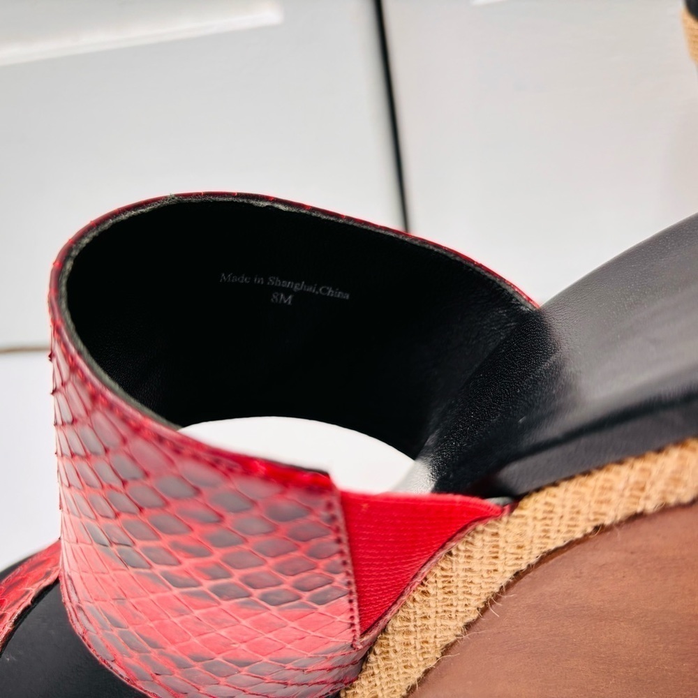 DIANE VON FURSTENBERG Wood Wedge Platform Sandals Size 8 - Picture 7 of 12